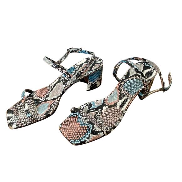 Amaro Shoes - AMARO Brazil Blue Pink Snakeskin Strappy Block Heel Sandals Size 8